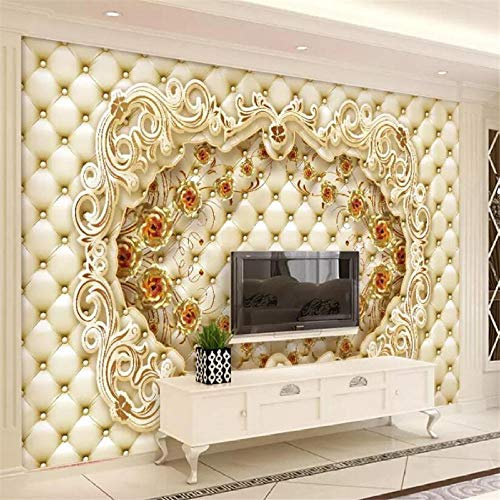 Papier Peint Personnalisé 3D Papier Peint Roses Dorées Chambre Sac Souple Canapé Fond Mur Salon 3D Papier Peint,300 * 210Cm