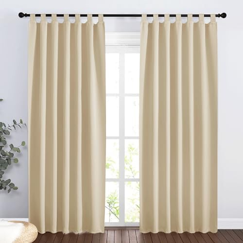 PONY DANCE Rideau Occultant Thermique Isolant Anti Chaud à Pattes pour Porte Entrée/Fenêtres Tissu Polyester Économie d'Énergie, L 140 x H 200 cm, Jaune Beige, 2 Pièces