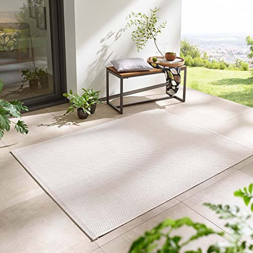 Taracarpet In- & Outdoor Teppich Wetterfest Wohnzimmer Balkon Küchenteppich Flachgewebe sisaloptik meliert Einfarbig Uni Creme Weiss 160x220 cm