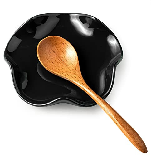 Miamolo Poggiamestolo per bancone da cucina, 13,5 cm, in ceramica, per piano cottura, simpatico poggia cucchiaio, supporto per spatola, per utensili multipli, decorazione per cucina in fattoria, nero