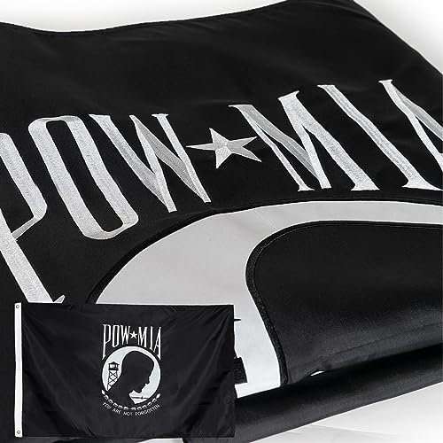Pow Mia Flaggen 3x5 Outdoor Double Sided- 3-lagig Heavy Duty 300D Nylon 4 Reihen genäht - Allwetter Pow Mia Flagge für Outdoor/Indoor mit 2 Messingösen