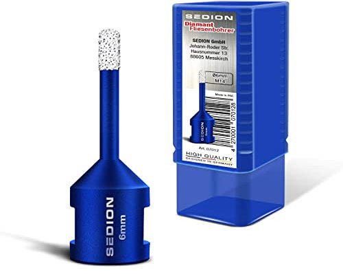 SEDION ® Fliesenbohrer 6mm x M14 - Bohrkrone zum Bohren von harte Fliesen - Diamantbohrer 6 mm - Sedion Premium Qualität hochwertige Diamanten - kompatibel mit Bosch Makita u.v.m. Winkelschleifer Flex