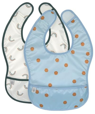 LÄSSIG Baby Lätzchen Set 2 Stk. mit Auffangschutz wasserabweisend Klettverschluss/Lightweight Bib Happy Rascals Smile