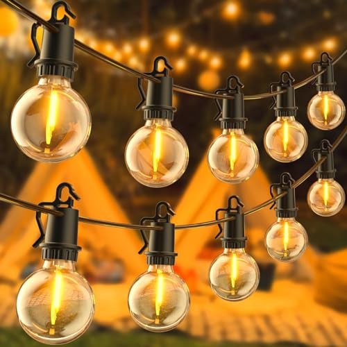 Lichterkette Außen Strom - LED Outdoor Lichterkette Glühbirnen Außen Innen Strom mit Stecker, 32,44M 106Ft 48+2 Warmweiße IP54 G40 Glühbirnen Plastik für Balkon Party Camping Garten Hochzeit Terrasse