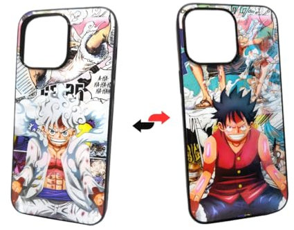 Takeshii Anime Case for iPhone 13 14 15 Pro Max Luffy Gear 5 Manga One Piece Straw hat Case Military Grade Shockproof Protection Scratch-Resistant Cover 2 Design in 1 Multi-View Mugiwara TPU