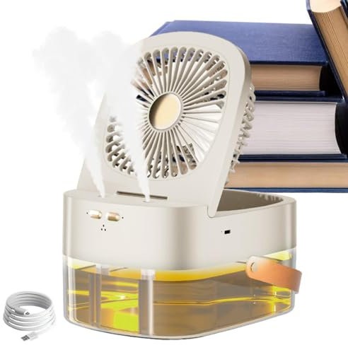 Anulely - Ventilador de mesa con pulverizador, ventilador de agua con niebla de mesa, escritorio portátil para exteriores, ventilador de agua pulverizador eléctrico con luz atmosférica para trabajo,