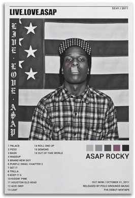 Szzmyo ASAP Rocky Poster Live. Love ASAP Album-Poster, dekoratives Gemälde, modern, ästhetisch, Leinwandposter, Schlafzimmer, Kunst, Wohnzimmer, Dekoration, Poster, 30 x 45 cm, ungerahmter Stil