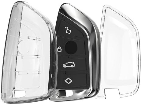 kwmobile Autoschlüssel Hülle kompatibel mit BMW 3-Tasten Smart Key Autoschlüssel - Schlüsselhülle Silikon Cover - Transparent