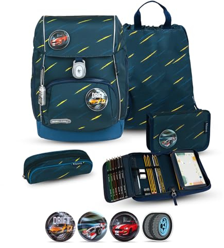 Belmil Premium Comfy Plus ergonomisches Schulranzen Set 5 - teilig, für kleine Kinder/Erstklässler - STAEDTLER, Brustgurt, Hüftgurt, Magnetverschluss (405-73/P/S) (Orion Blue 2)
