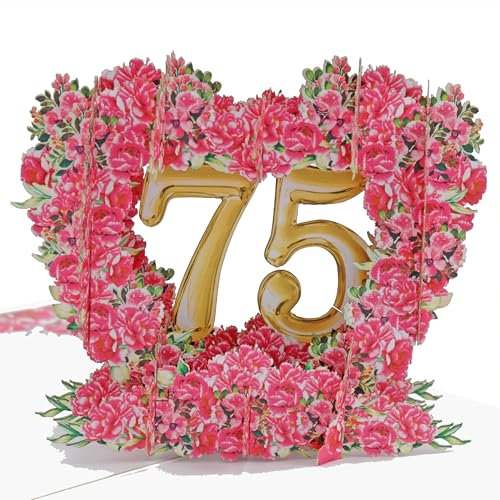 Favour Pop Up® - NEU – romantische Glückwunschkarte zum runden 75. Geburtstag. Ein filigranes Kunstwerk in perfekter 3D Optik XP075