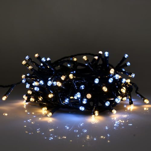 serie stringa catena luminosa di luci 500 LED per albero di Natale da Esterno natalizie ed Interno controller con 8 giochi di luce e Memoria cavo verde (caldo + bianco freddo, 25mt)