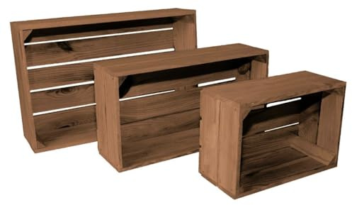 Lermowood Set aus 3 Holzkisten Nr. 3 Eiche, Naturholz, Wandregale, Aufbewahrung, 7 Farben, Vintage