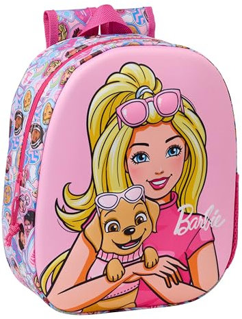 Safta BARBIE 3D - Mochila Escolar, con Diseño 3D, Adaptable a Carro, Ideal para Niños de Diferentes Edades, Cómoda y Versátil, Calidad y Resistencia, 27x10x33 cm