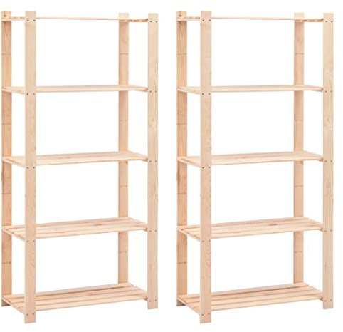 LVHUIDEH Lagerregal 5-Tier, Aufbewahrungsregale, Ausstellungsständer, Holzregal, Regal für Küchen Badezimmer Lagerhallen Keller Garage, Set of 2, 80 x 38 x 170 cm, Kiefer Massivholz, 250kg