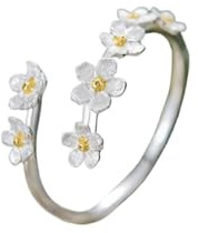 Ichlovdu 925 Silber Verstellbarer Ring Dreidimensionale Iris Blumen design Gold-Silber Kontrast Palast-Stil