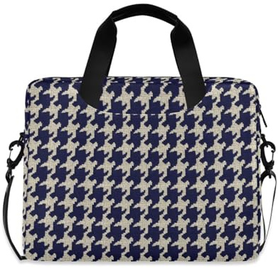 Laptop Sleeve Case 15-16 Inch Portable Laptop Zipper Case Houndstooth Beige Dark Blue Computer with Zipper for Work Journey