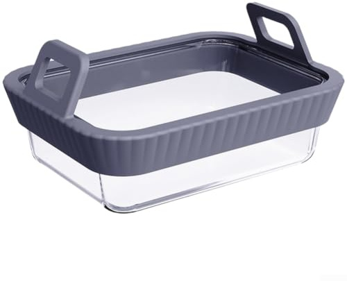 Airfryer Glasbackform Mit Silikongriff Hitzebeständig Zweikammrig Für Heißluftfritteuse Grau 21x16x6cm(1 Gray)