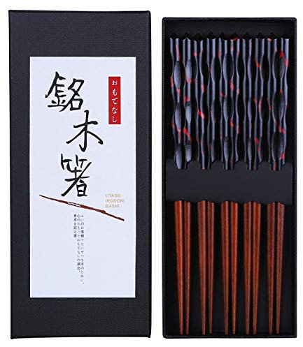 Antner Lot de 5 paires de baguettes en bois dur réutilisables de style japonais en bois naturel sculpté à la main 22,9 cm