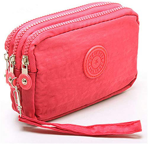 HYJMA Multifonctions 3 Couches Fermeture à glissière clé Carte téléphone Pochette Monnaie Argent Sac Porte-Monnaie (Pastèque Rouge)