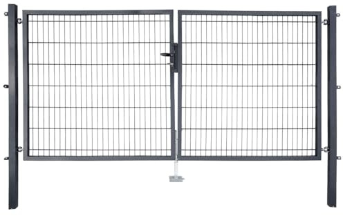 HORI Gartentor Einzel/Doppel-Flügeltor für Doppelstabmattenzaun – Komplettset inkl. Beschlagset, Zylinder & Schlüssel – verzinkt & pulverbeschichtet Farbe: Anthrazit I Größe: 1400 x 1000 mm (H x B)