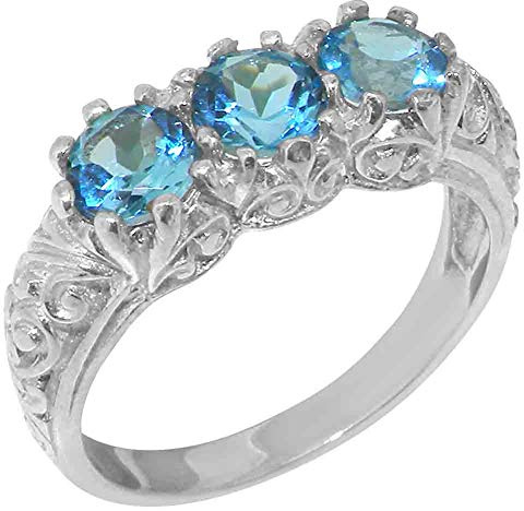 LetsBuySilver Luxus Damen Ring Solide Sterling-Silber 925 mit Blautopas - Größe 63 (20.1) - Verfügbare Größen : 47 bis 68