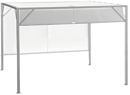 Pergola in Alluminio 3 x 3 Metri Color Bianco con Copertura scorrevole e Tendine Parasole Gazebo per Prati Verande e Giardini