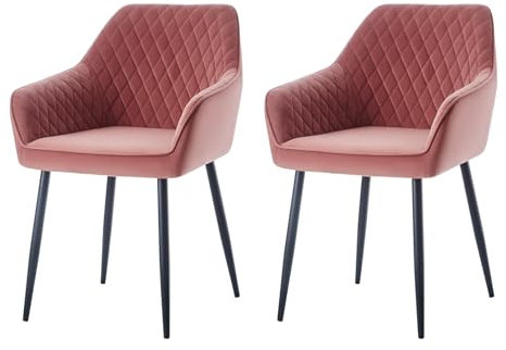 AINPECCA Set of 2 Velvet Dining Chairs Armchairs Upholstered Seat with Metal Legs Office Living Room(Rose, 2)