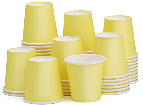ENCHOL Lot de 50 gobelets en carton jetables de 85 g pour salle de bain, petits bains de bouche, mini tasses à expresso jetables en papier pour fête, pique-nique, bureau et voyage (jaune)