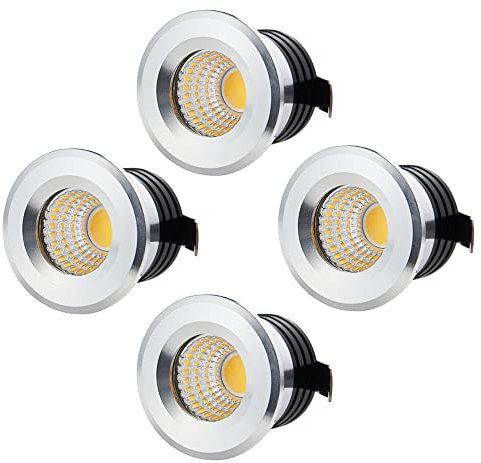 HVZUM 4 Stück Klein Mini LED Einbaustrahler 3W, 230V Deckenstrahler mit Transformator COB Downlights Deckenspots 300lm für Weinschrank/Schrank/Küche/Wohnzimmer (Minimalistisch-B)