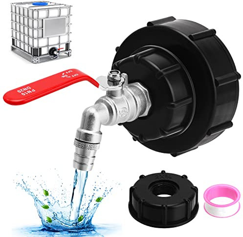 1 Stück IBC Auslaufhahn und 3 Stück IBC Tank Wasserhahn Adapter S100x8 / S60X6 Grobgewinde, 3/4 Zoll Messing Kugelauslaufhahn IBC Container Zubehör für IBC-Regenwassertank Waschmaschine