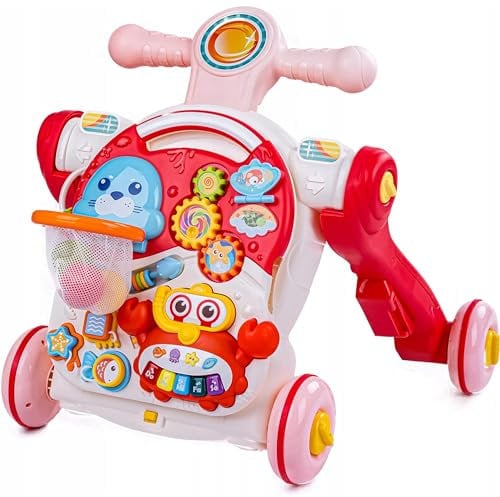 COIL Lauflernwagen Baby 5-in-1 Lauflernhilfe, Laufhilfe Baby Walker Lernspielzeug mit Musik und Licht, Höhenverstellbar - Baby Gehhilfe - Laufen Lernen Baby - Lauflernwagen ab 1 jahr Rosa
