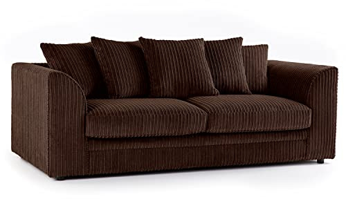 New Luxor Chocolate Fabric 3 Seater Sofa | Jumbo Cord Scatter Back Settee (Chocolate, 3 Seater)