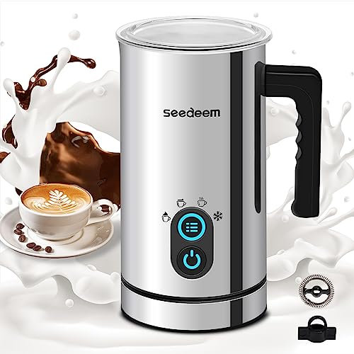 Seedeem - Espumador de leche eléctrico 4 en 1, 10.5 onzas/300 ml, espumador automático de leche caliente y fría, vaporizador de leche de acero inoxidable para latte, capuchinos, leche de chocolate