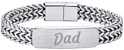 BCughia Armbänder Zum Gravieren, Herrenarmband Silber Edelstahl Erkennungsmarke mit Gravur Dad Rolokette Armbänder Geburtstag Geschenk 22x1.2cm