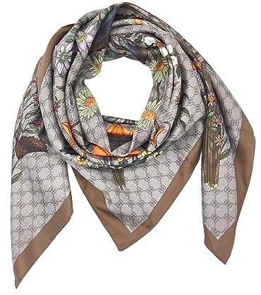 FOX-TECH Bandana Damen Kopftuch Quadrates Bedrucktes Halstuch Satin Seidentuch Schal 90 x 90 cm (Glocken Orchidee)