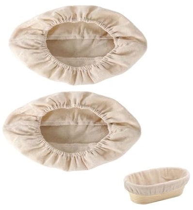 dinghaole Linen Liner Cloth (2 pcs), Oval Baker's Linen with Elastic Waistband, Linen Cloth for Proofing Baskets, Bread Baker Accessories
