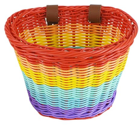Kinder-Fahrradkorb, Regenbogen-Fahrradkorb, niedlicher Fahrradlenkerkorb, Fahrradkörbe, Vorderkorb mit Riemen, Fahrradzubehör für Jungen, Mädchen, Fahrrad, Trike, Roller, Laufrad