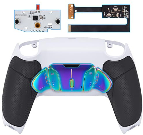 eXtremeRate Rise4 Remap Kit Metallo per ps5 Controller BDM-010/020,Palette Paddles Back Button Programmabile per ps5 Joystick,Cover Grip&Tasti Posteriori per Joypad-Bianco Nero Blu Viola