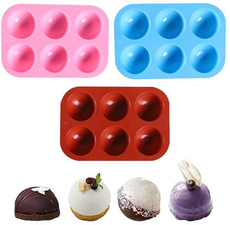 Molde Silicona Semiesfera, Molde de Silicona de Media Esfera, Moldes de Chocolate de Media Esfera, Molde de Silicona con 6 Agujeros, para Hacer Chocolate, Pasteles, Gelatinas y Mousse de Cúpula, 3 PCS
