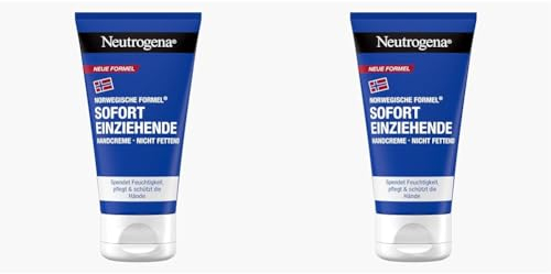Neutrogena Sofort einziehende Handcreme (75ml), leichte & nicht fettende Feuchtigkeitscreme mit Glycerin + Vitamin E bei trockenen, rissigen Händen (Packung mit 2)