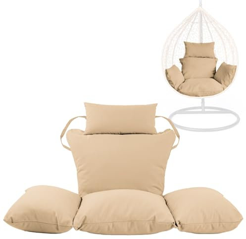 Swing Egg Chair Replacement Cushion, Foldable Water-Resistant Hanging Basket Swing Chair Cushion with Headrest Pillow, Outdoor Porch Backyard Patio Hammock Swing Replacement Cushions (Sand)