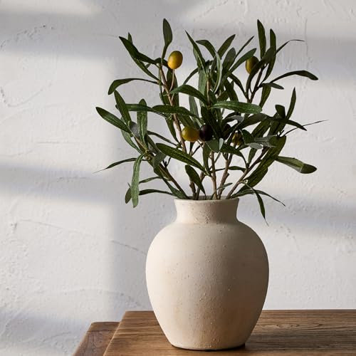 SIDUCAL Dekorative Blumenvase aus Keramik, rustikale Landhausvase, Boho-Vase für Heimdekoration, Terrakotta-Vase für Tisch, Wohnzimmer, Badezimmer, Regal, Kamindekoration, 15,2 cm, Weiß