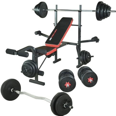 TrainHard Multifunktion Hantelbank klappbar mit Beincurl Butterfly, geprüft und zertifiziert nach EN957 / optional: Hantelset aus Langhantel Kurzhantel (Hantelbank + 80 kg Lang-, Kurz- & Curlhantel)