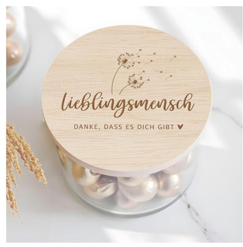 Grandora Vorratsglas Lieblingsmensch Dankeschön Geschenk für Partner Geburtstagsgeschenk Aufbewahrungsglas mit Holzdeckel Danke Geschenkidee Keksdose für Mama & Beste Freundin XHG1027-1-S