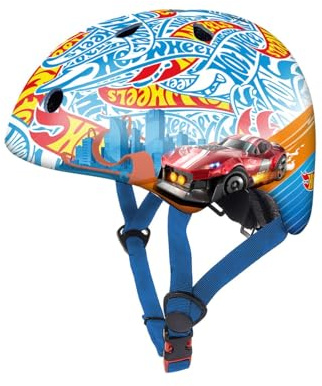 DEQUBE- Casco Infantil Hot Wheels - Ajustable - Ultraligero y Seguro - Resistente y Transpirable- De 2 a 7 años - Color Azul (Deqube 914D00185)