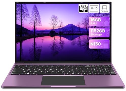 jumper Laptop 16 Zoll IPS 1920x1200, 16GB RAM 1TB SSD + 128GB eMMC, Intel N150, Leichte Notebook Computer für Unternehmen und Studenten, USB, HDMI, Typ-C (Lila)