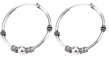 ENTREPLATA Paar Kreolen aus 925er Silber, Bali-Stil, Unisex, handgefertigt, 25 mm, ethnisches Design, handgefertigt, aus Sterlingsilber, Modell 36