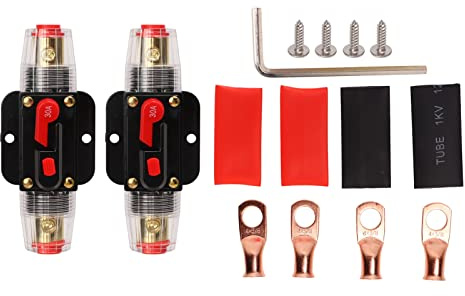 Disjoncteur en ligne 12-24 V avec réinitialisation manuelle, disjoncteur audio marin pour voiture, porte-fusible de protection contre les courants élevés avec cosses de (30A)