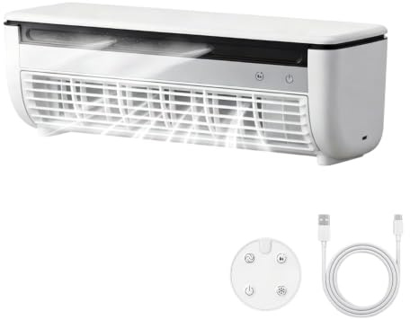 Mobile Klimaanlage, Mini Klimagerät ohne Abluftschlauch, Ventilator mit Kühlung, Wandventilator mit 3 Stufen, Tischventilator Akku 6000mAh für Zuhause Schlafzimmer Küche Badezimmer Auto Büro, Weiß