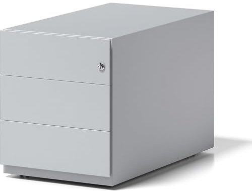 Bisley Rollcontainer Note mit Griffleiste, 3 Universalschubladen, Metall, 645 Lichtgrau, 77.5 x 42 x 49.5 cm
